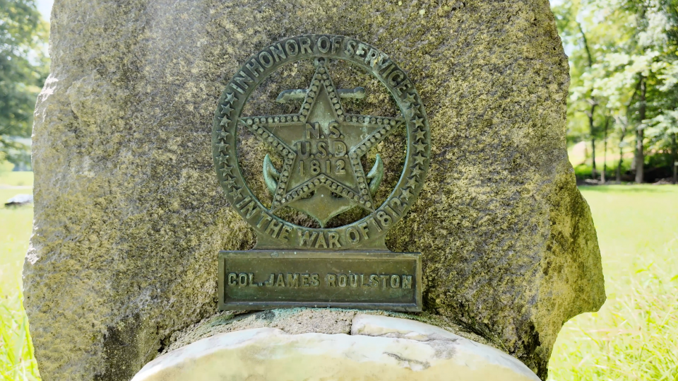 The broken and weathered headstones of Colonel James Roulston (aka Raulston).
